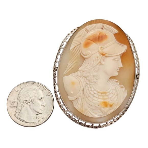 Sterling Silver Shell Carved Cameo Brooch Large Pin - Picture 10 of 13